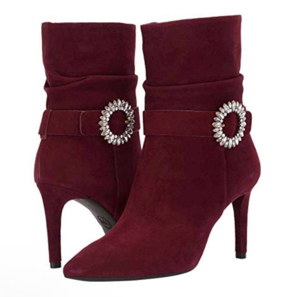 MICHAEL Michael Kors Viola Flex Suede Embellished Booties size 9 Burgundy